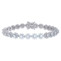 925 Sterling Silver Womens Cubic-Zirconia Flower Link Fashion Bracelet Size 7 Inches
