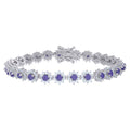 925 Sterling Silver Womens Purple White Cubic-Zirconia Flower Link Fashion Bracelet Size 7 Inches