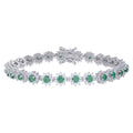 925 Sterling Silver Womens Green White Cubic-Zirconia Flower Link Fashion Bracelet Size 7 Inches