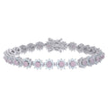 925 Sterling Silver Womens Pink White Cubic-Zirconia Flower Link Fashion Bracelet Size 7 Inches