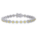 925 Sterling Silver Womens Yellow White Cubic-Zirconia Flower Link Fashion Bracelet Size 7 Inches