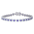 925 Sterling Silver Womens Purple White Cubic-Zirconia Flower Link Bracelet Size 7 Inches