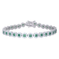 925 Sterling Silver Womens Green White Cubic-Zirconia Flower Link Bracelet Size 7 Inches
