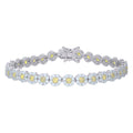 925 Sterling Silver Womens Yellow White Cubic-Zirconia Flower Link Bracelet Size 7 Inches