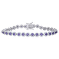 925 Sterling Silver Womens Purple White Cubic-Zirconia Link Fashion Bracelet Size 7 Inches