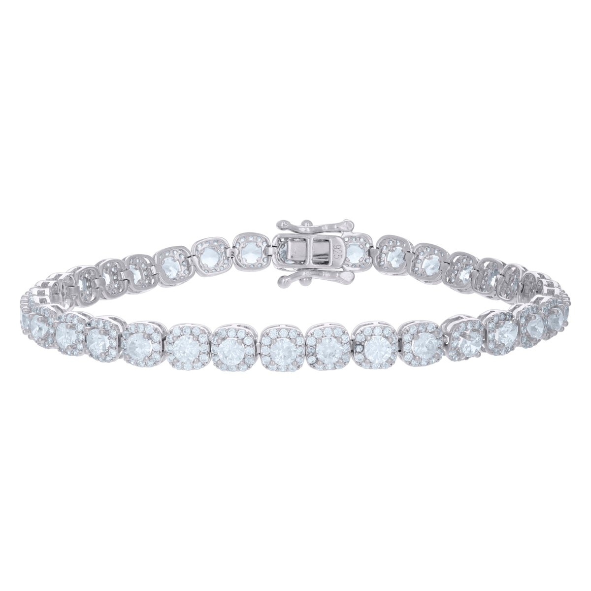 925 Sterling Silver Womens Cubic-Zirconia Link Fashion Bracelet Size 7 Inches