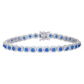 925 Sterling Silver Womens Blue White Cubic-Zirconia Link Fashion Bracelet Size 7 Inches