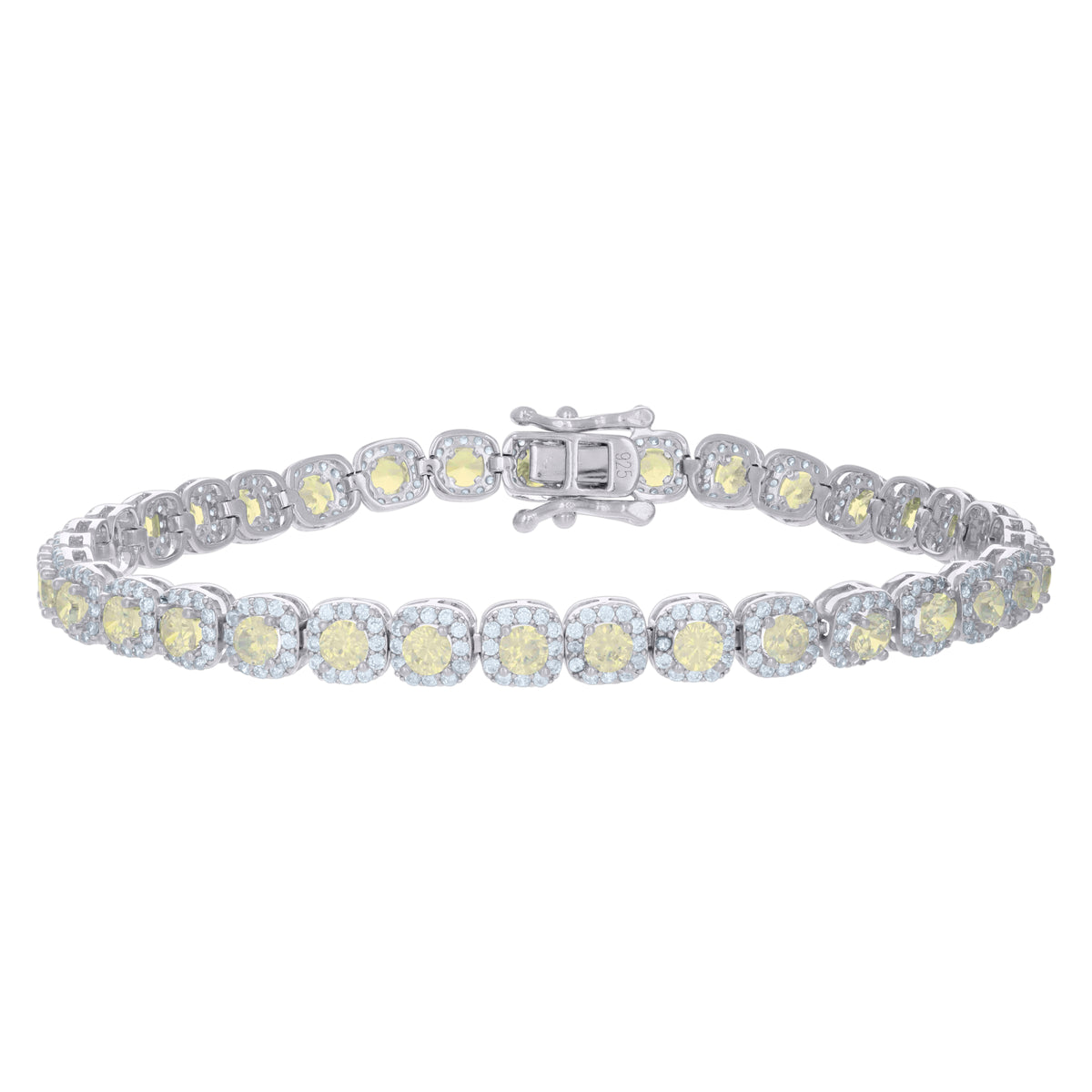 925 Sterling Silver Womens Yellow White Cubic-Zirconia Link Fashion Bracelet Size 7 Inches