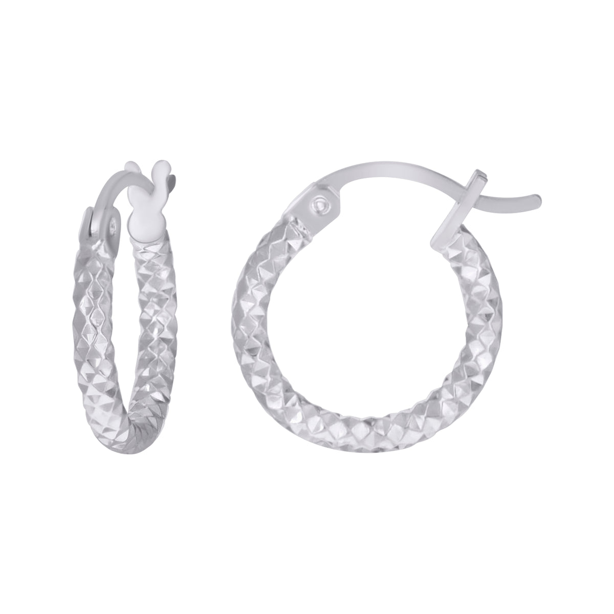 925 Sterling Silver Womens 2mm x 10mm Diamond-Cut Hoop Earrings