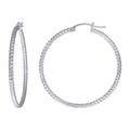 925 Sterling Silver Womens 2mm x 35mm Diamond-Cut Hoop Earrings