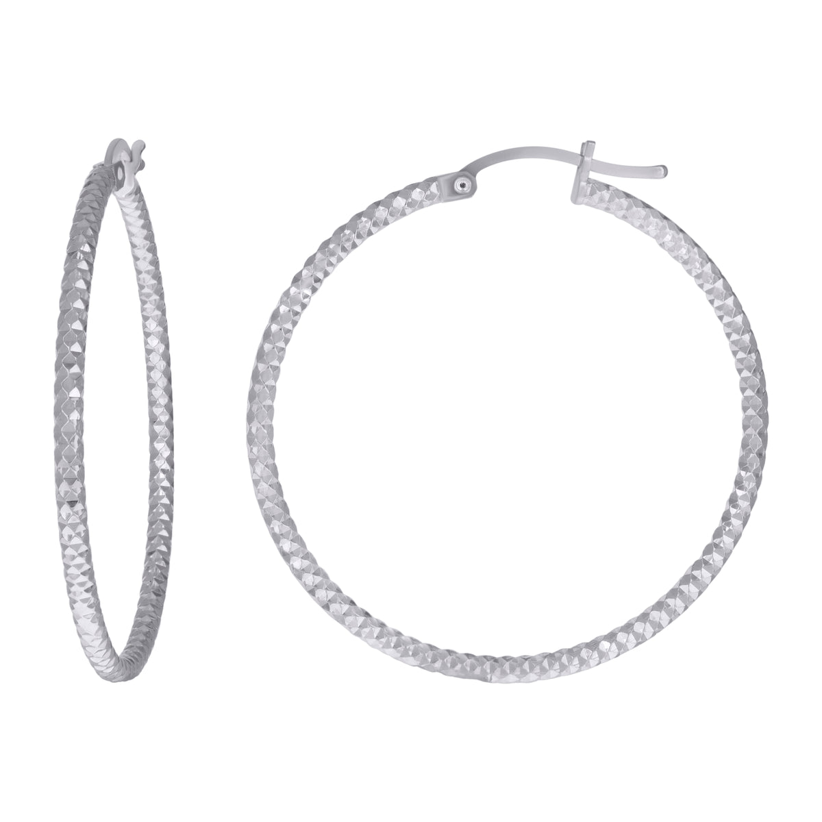 925 Sterling Silver Womens 2mm x 35mm Diamond-Cut Hoop Earrings