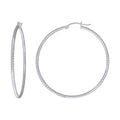 925 Sterling Silver Womens 2mm x 45mm Diamond-Cut Hoop Earrings