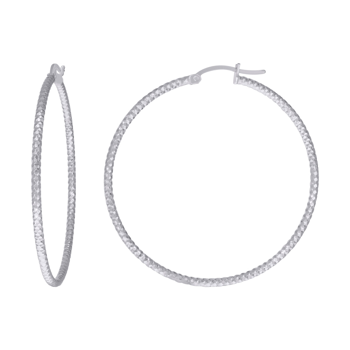 925 Sterling Silver Womens 2mm x 45mm Diamond-Cut Hoop Earrings
