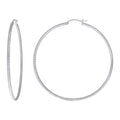 925 Sterling Silver Womens 2mm x 60mm Diamond-Cut Hoop Earrings