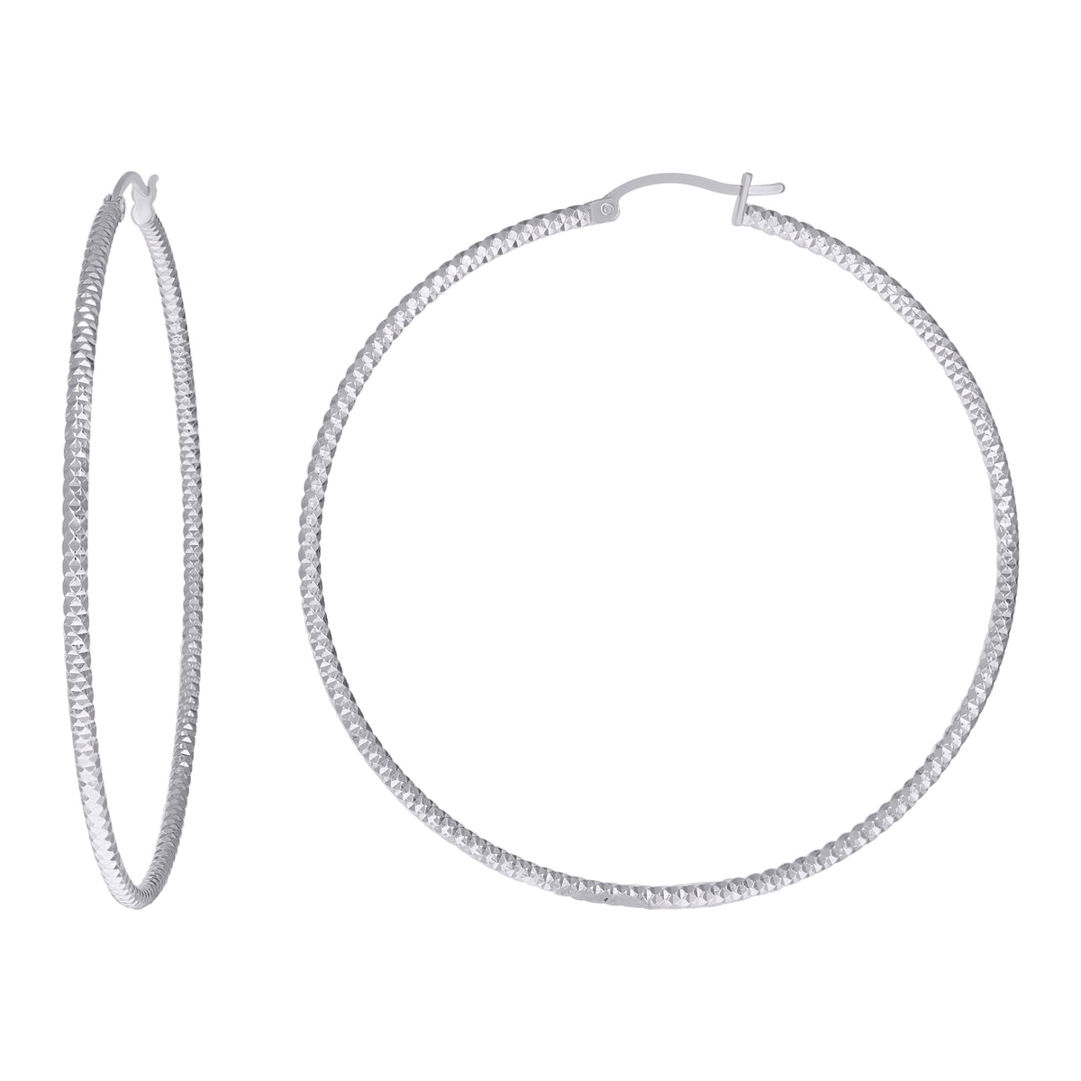 925 Sterling Silver Womens 2mm x 60mm Diamond-Cut Hoop Earrings