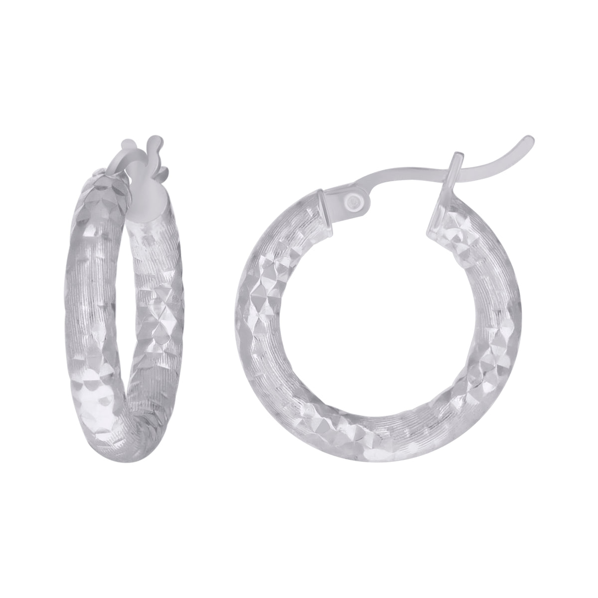 925 Sterling Silver Womens 3mm x 12mm Diamond-Cut Hoop Earrings