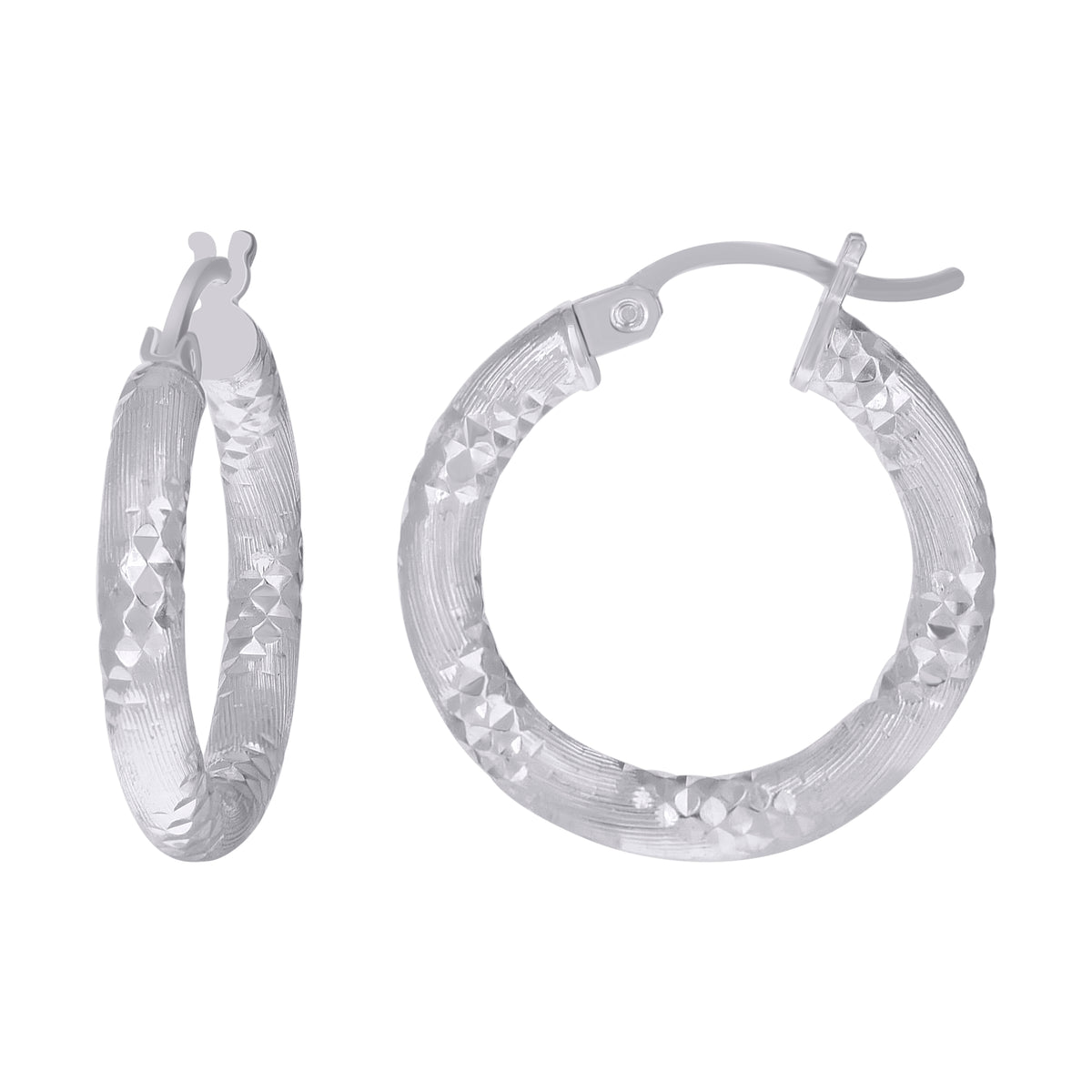 925 Sterling Silver Womens 3mm x 15mm Diamond-Cut Hoop Earrings
