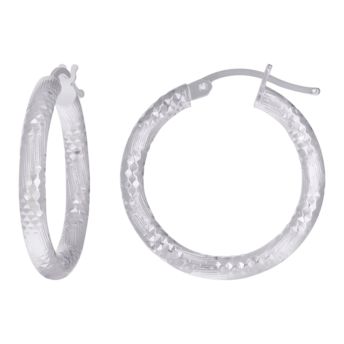 925 Sterling Silver Womens 3mm x 20mm Diamond-Cut Hoop Earrings