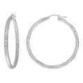 925 Sterling Silver Womens 3mm x 40mm Diamond-Cut Hoop Earrings
