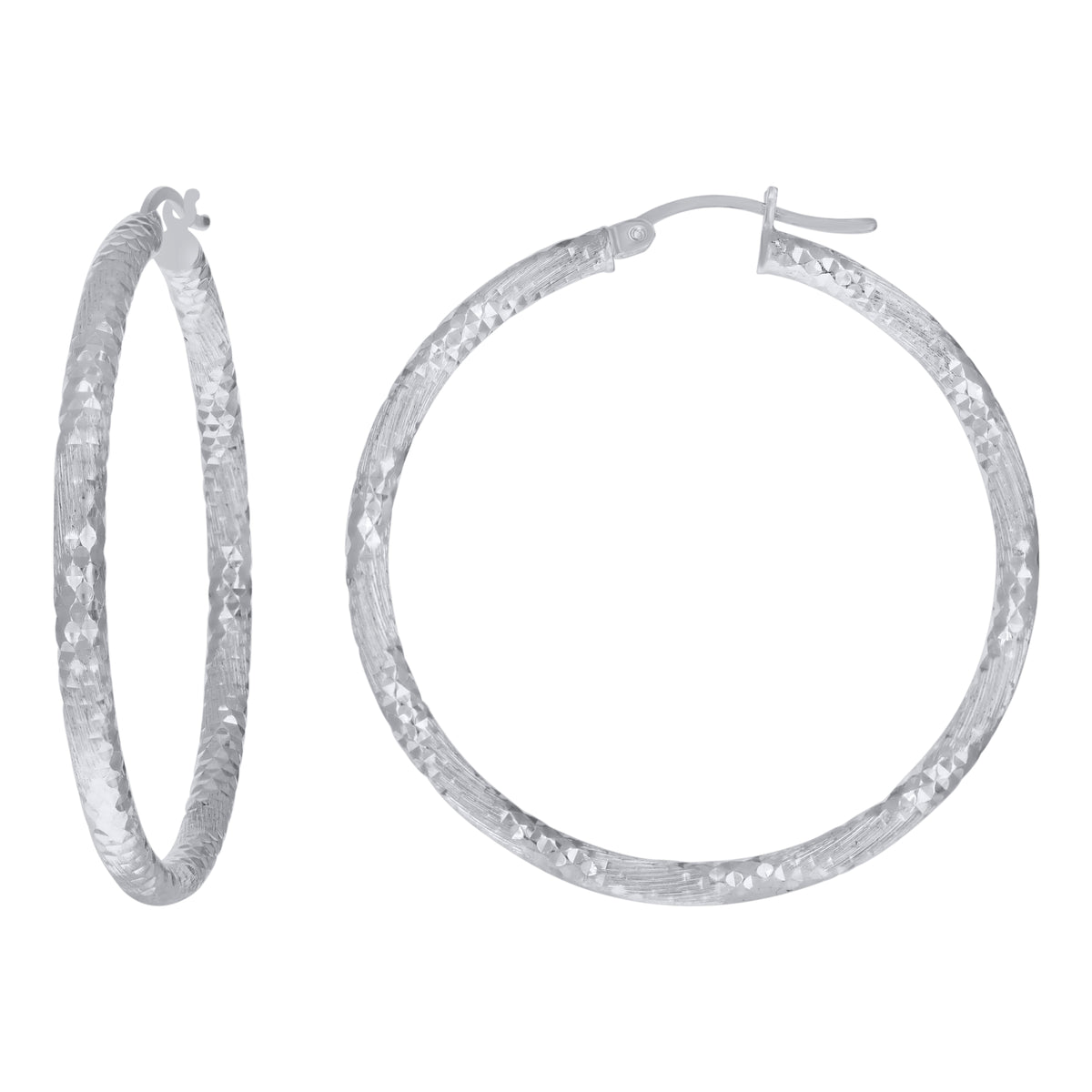925 Sterling Silver Womens 3mm x 40mm Diamond-Cut Hoop Earrings