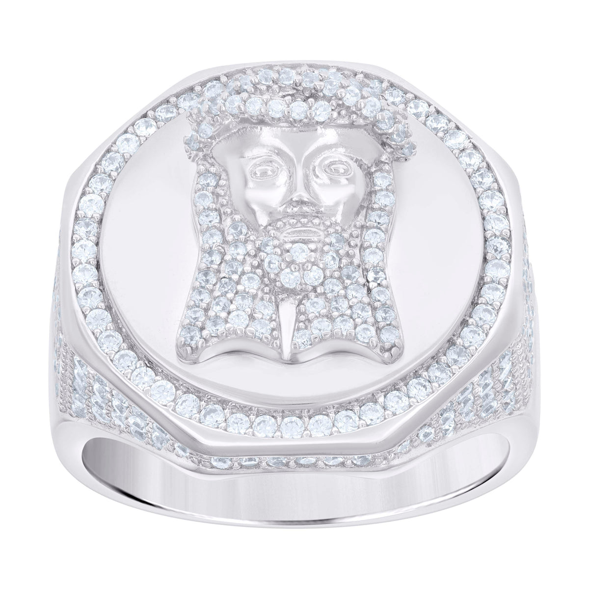 925 Sterling Silver Mens Cubic-Zirconia Jesus Religious Ring Size 9