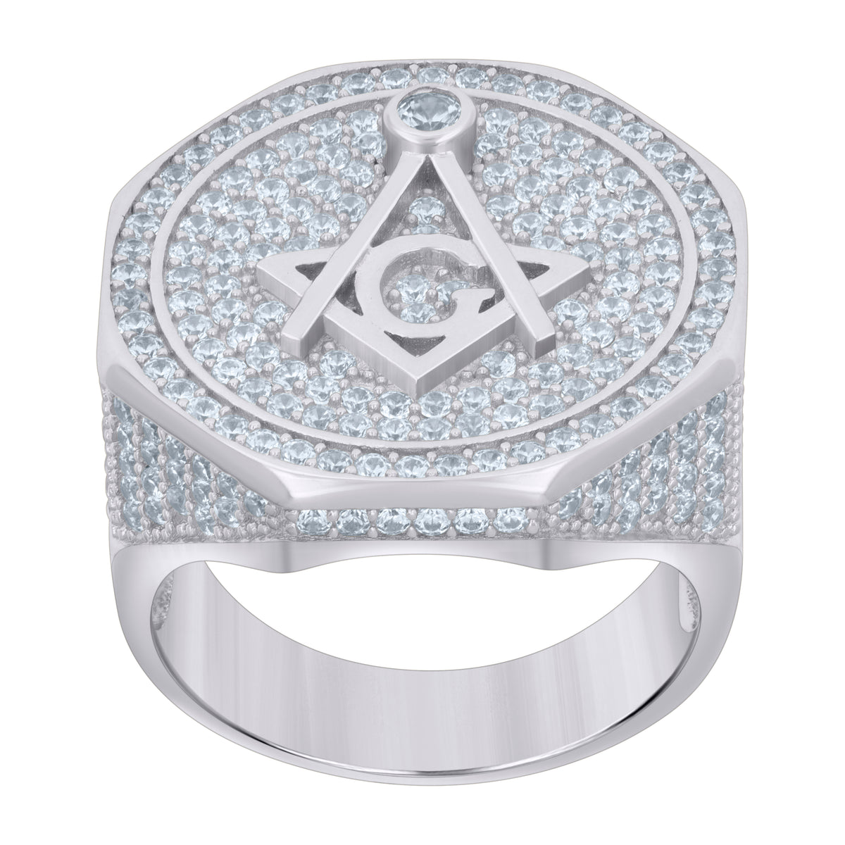 925 Sterling Silver Mens Cubic-Zirconia Masonic Fashion Ring
