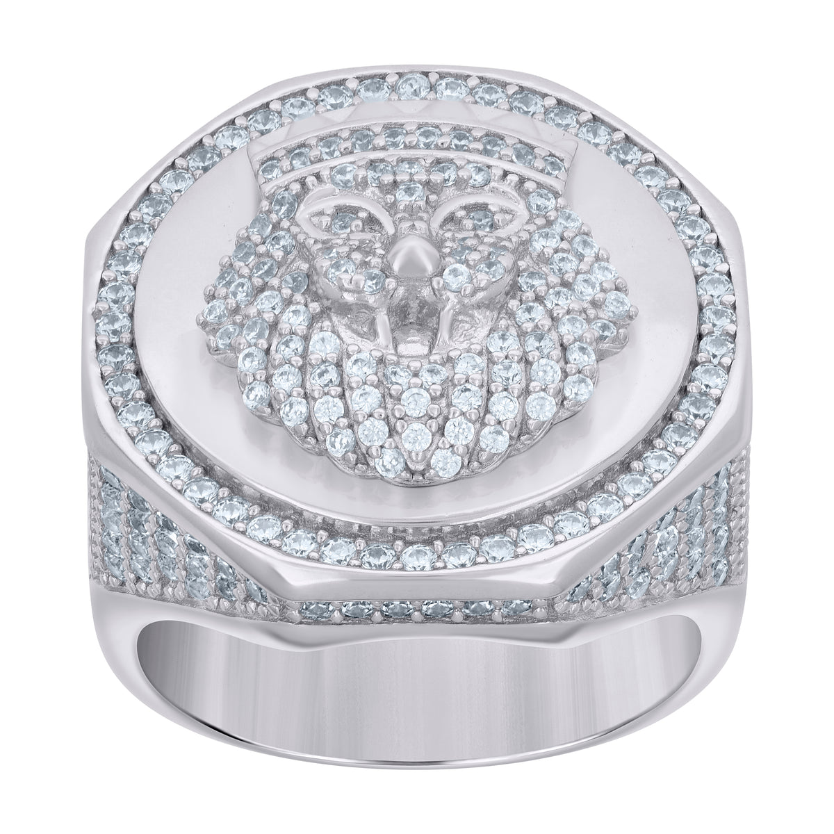 925 Sterling Silver Mens Cubic-Zirconia Leo/Lion Animal Zodiac Sign/Wildlife Ring Size 11