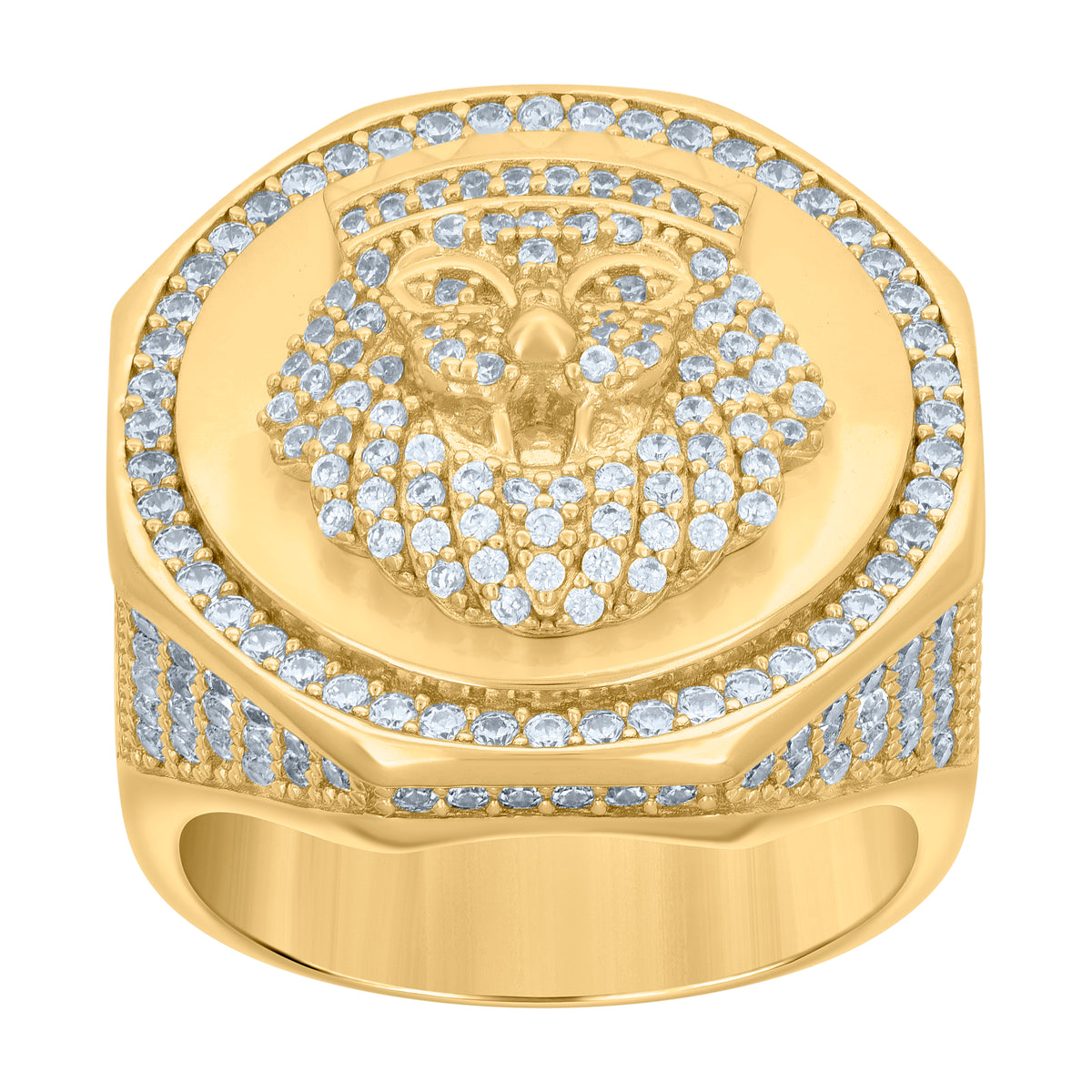925 Sterling Silver Yellow-tone Mens Cubic-Zirconia Leo/Lion Animal Zodiac Sign/Wildlife Ring Size 10