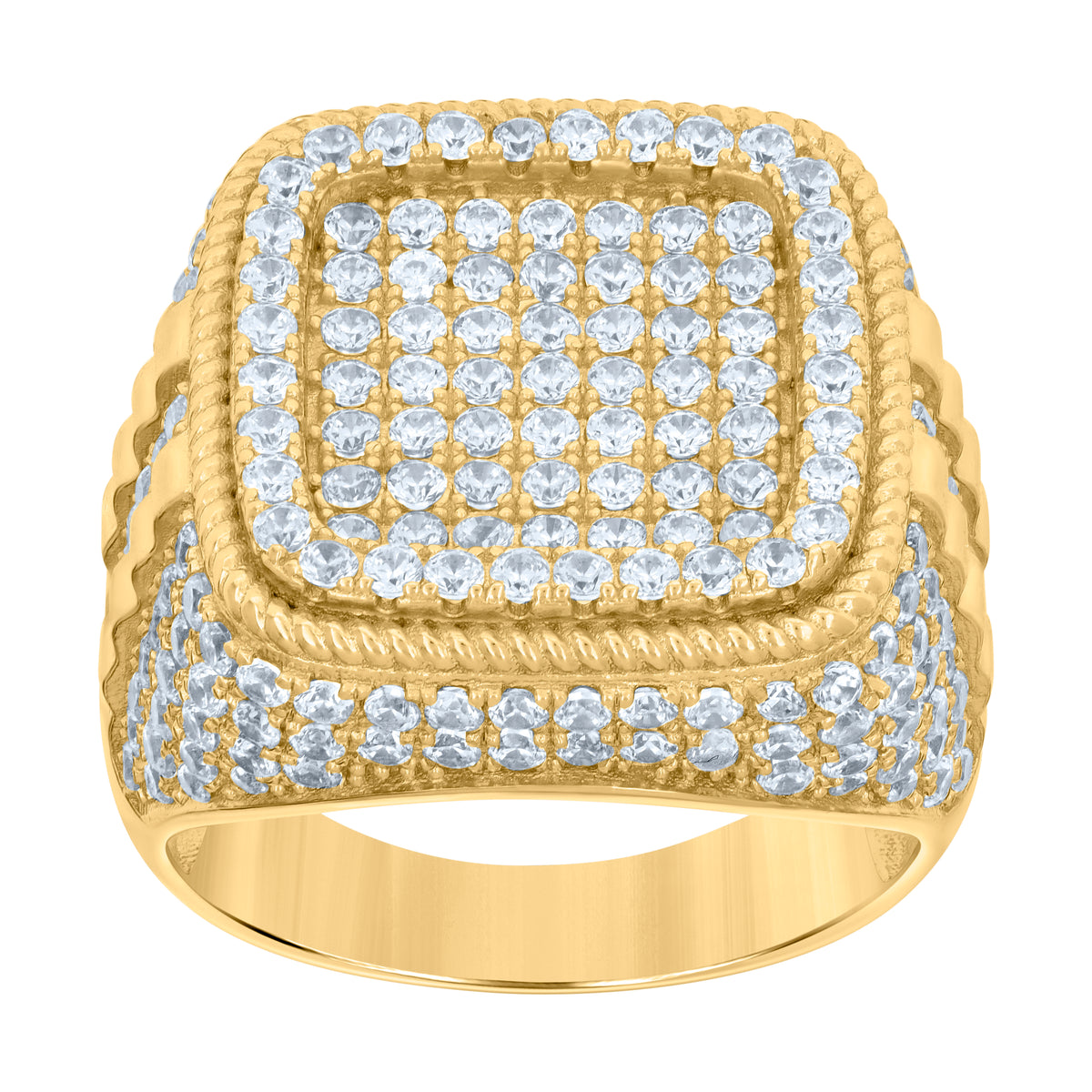 925 Sterling Silver Yellow-tone Mens Cubic-Zirconia Square Head Fashion Ring Size 10