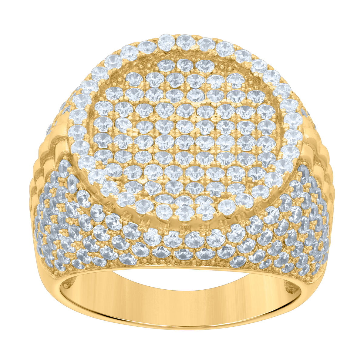 925 Sterling Silver Yellow-tone Mens Cubic-Zirconia Fashion Ring Size 9