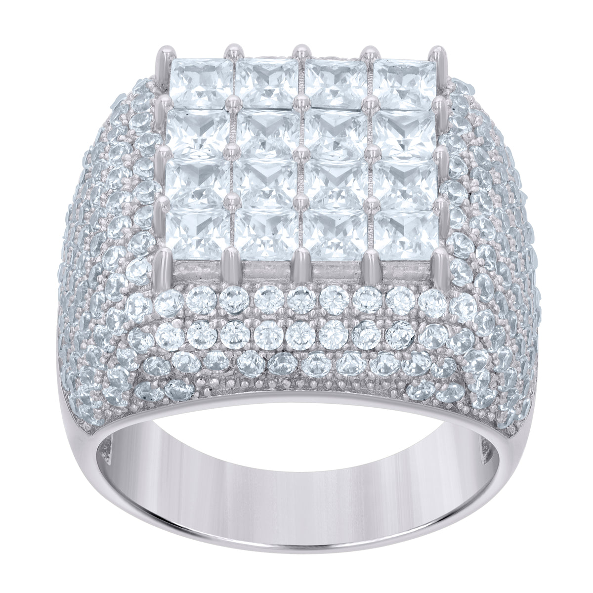 925 Sterling Silver Mens Princess-cut Round Cubic-Zirconia Square Head Fashion Ring