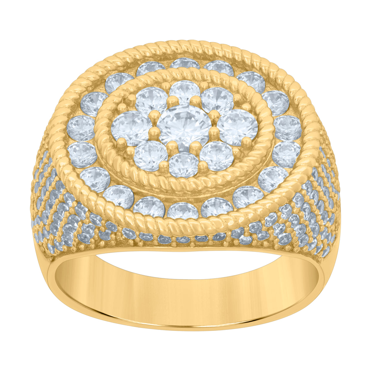 925 Sterling Silver Yellow-tone Mens Cubic-Zirconia Fashion Ring Size 8