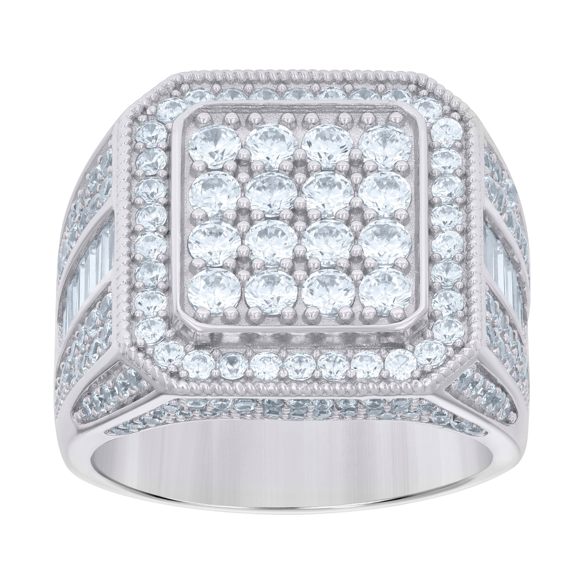 925 Sterling Silver Mens Baguette Round Cubic-Zirconia Square Head Fashion Ring Size 11
