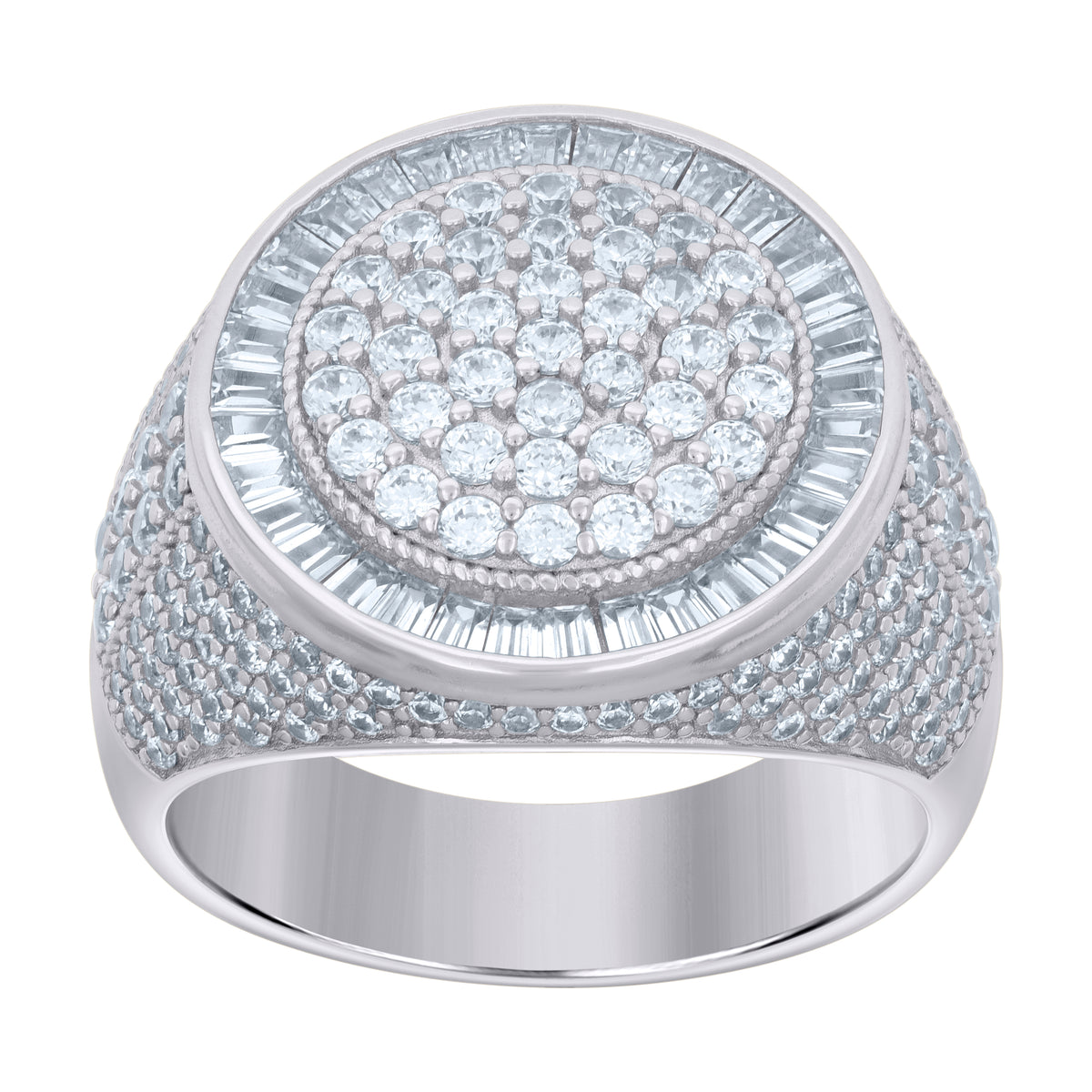 925 Sterling Silver Mens Baguette Round Cubic-Zirconia Fashion Ring Size 10