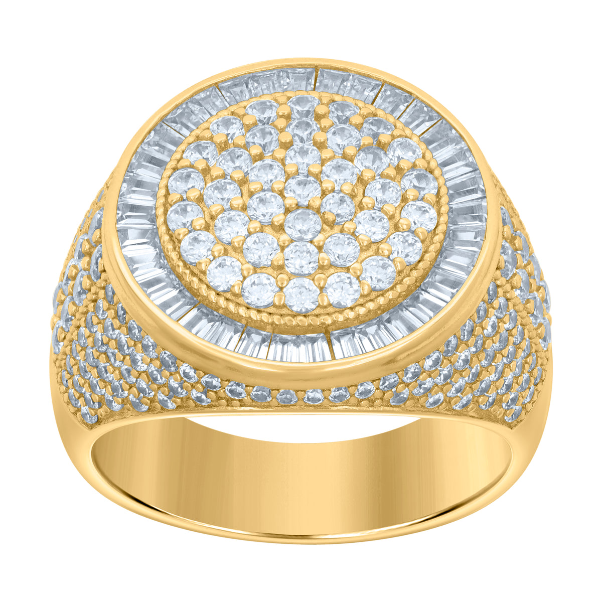 925 Sterling Silver Yellow-tone Mens Baguette Round Cubic-Zirconia Fashion Ring Size 9