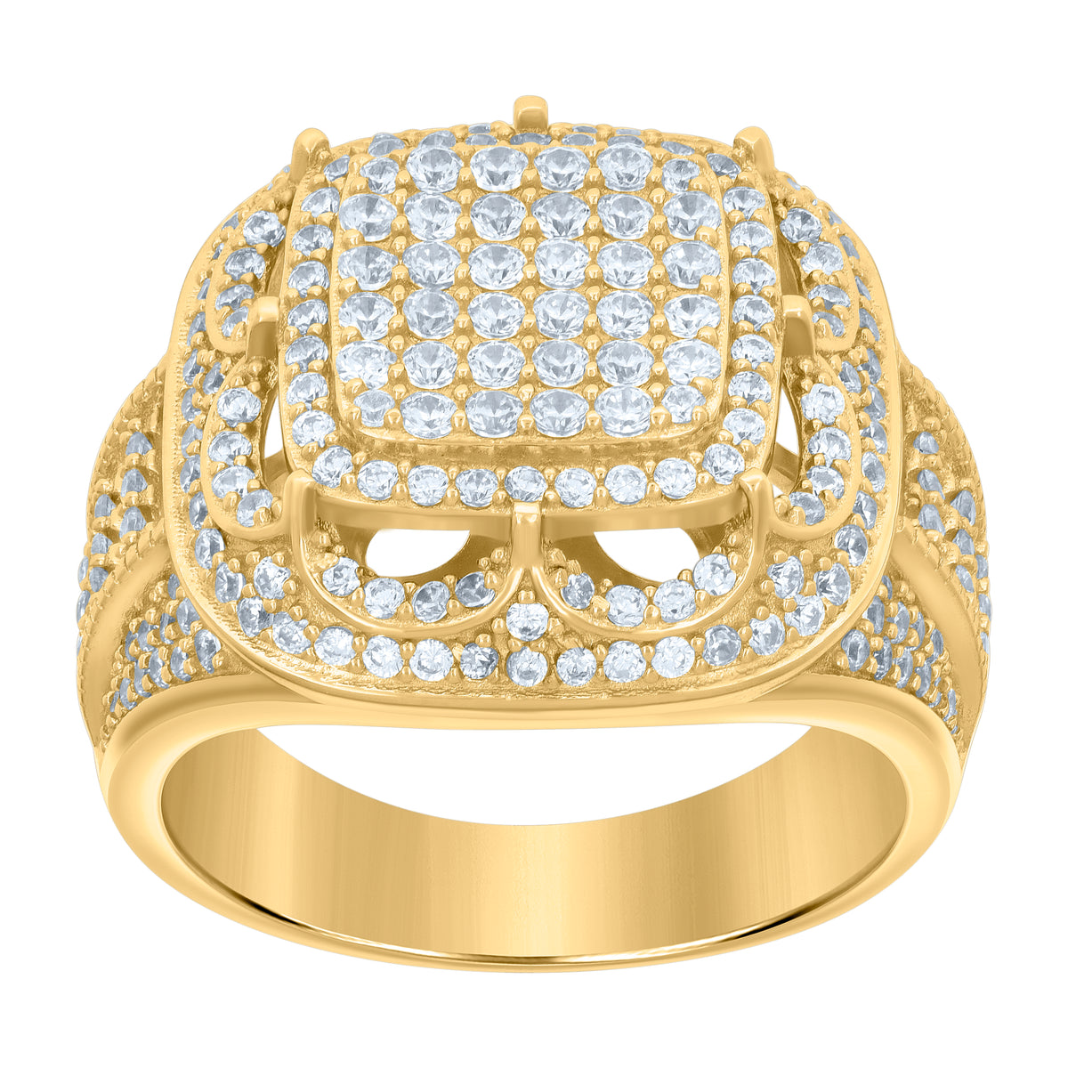 925 Sterling Silver Yellow-tone Mens Cubic-Zirconia Fashion Ring Size 12