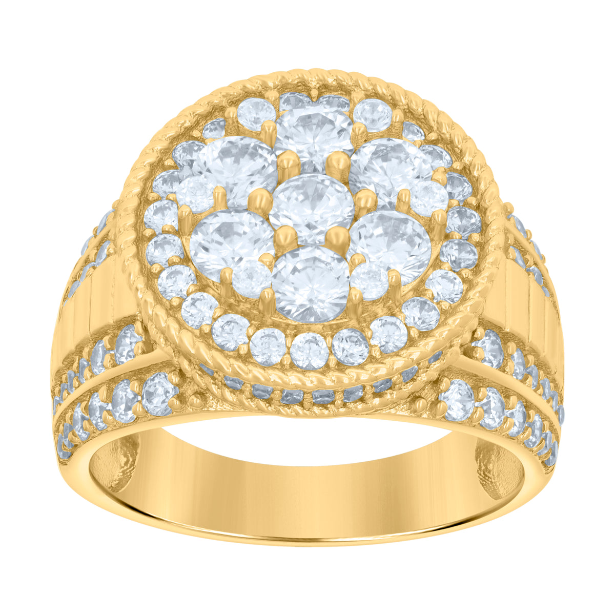 925 Sterling Silver Yellow-tone Mens Cubic-Zirconia Fashion Ring