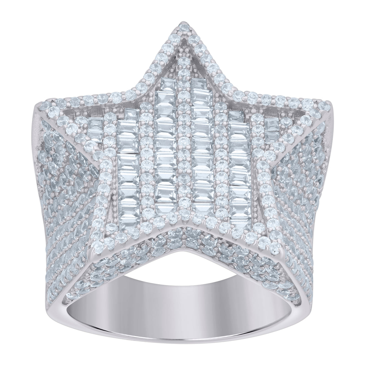 925 Sterling Silver Mens Baguette Round Cubic-Zirconia Star Fashion Ring Size 11