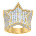 925 Sterling Silver Yellow-tone Mens Baguette Round Cubic-Zirconia Star Fashion Ring Size 12