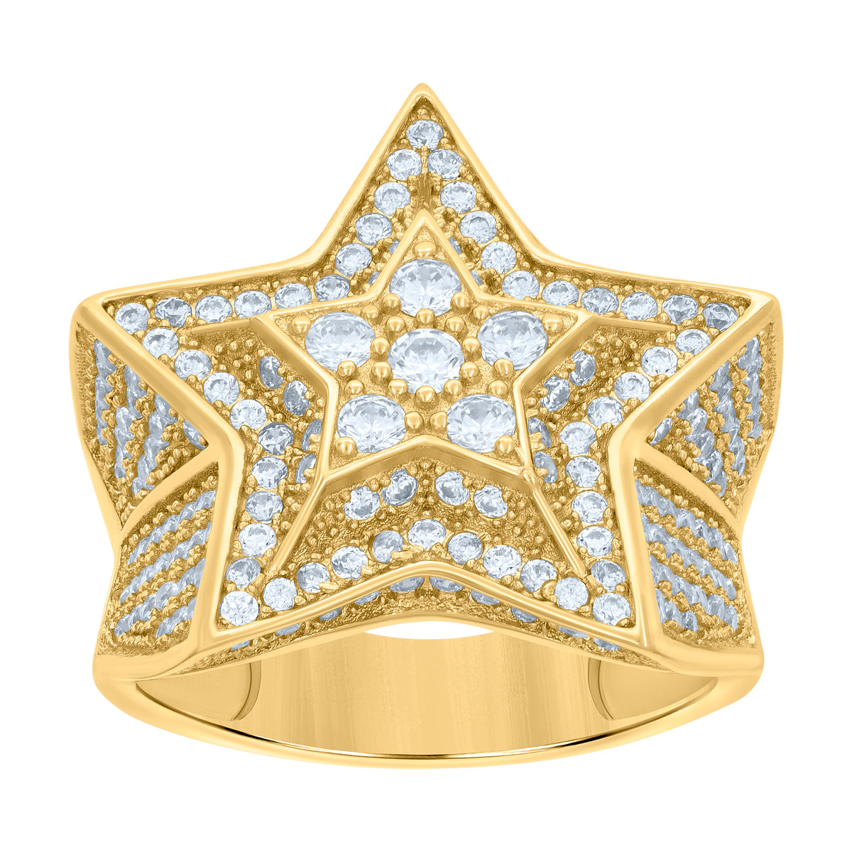 925 Sterling Silver Yellow-tone Mens Cubic-Zirconia Star Fashion Ring Size 10