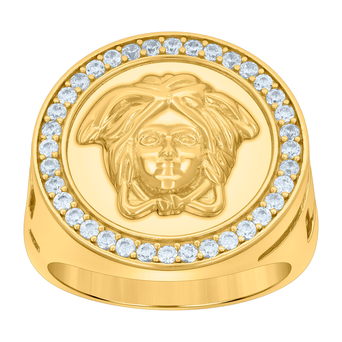 925 Sterling Silver Yellow-tone Mens Cubic-Zirconia Medusa Fashion Ring Size 12