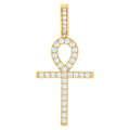 925 Sterling Silver Yellow-tone Mens Round Cubic-Zirconia Egyptian Ankh Cross Religious Charm Pendant