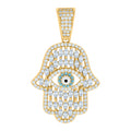 925 Sterling Silver Yellow-tone Mens Marquise Round Cubic-Zirconia Enameled Hamsa Symbol Pendant