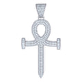 925 Sterling Silver Mens Baguette Round Cubic-Zirconia Egyptian Ankh Cross Religious Charm Pendant