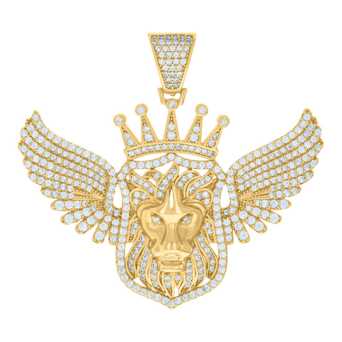 925 Sterling Silver Yellow-tone Mens Cubic-Zirconia Flying Leo/Lion Zodiac Sign/Wildlife Pendant
