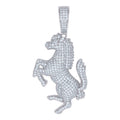925 Sterling Silver Mens Cubic-Zirconia Race Horse Animal Wildlife Charm Pendant