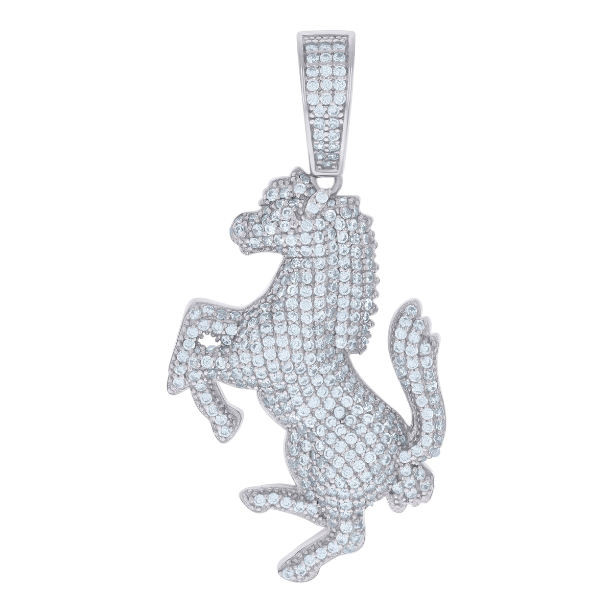 925 Sterling Silver Mens Cubic-Zirconia Race Horse Animal Wildlife Charm Pendant