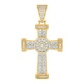 925 Sterling Silver Yellow-tone Mens Cushion-cut Round Cubic-Zirconia Cross Religious Charm Pendant