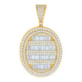 925 Sterling Silver Yellow-tone Mens Baguette Round Cubic-Zirconia Oval Medallion Fashion Pendant