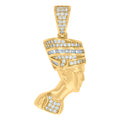 925 Sterling Silver Yellow-tone Mens Baguette Round Cubic-Zirconia Nefertiti Egyptian Pendant